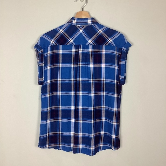 Rails Britt Santorini Royal Plaid Cap Sleeve Shirt XS - Picture 9 of 15